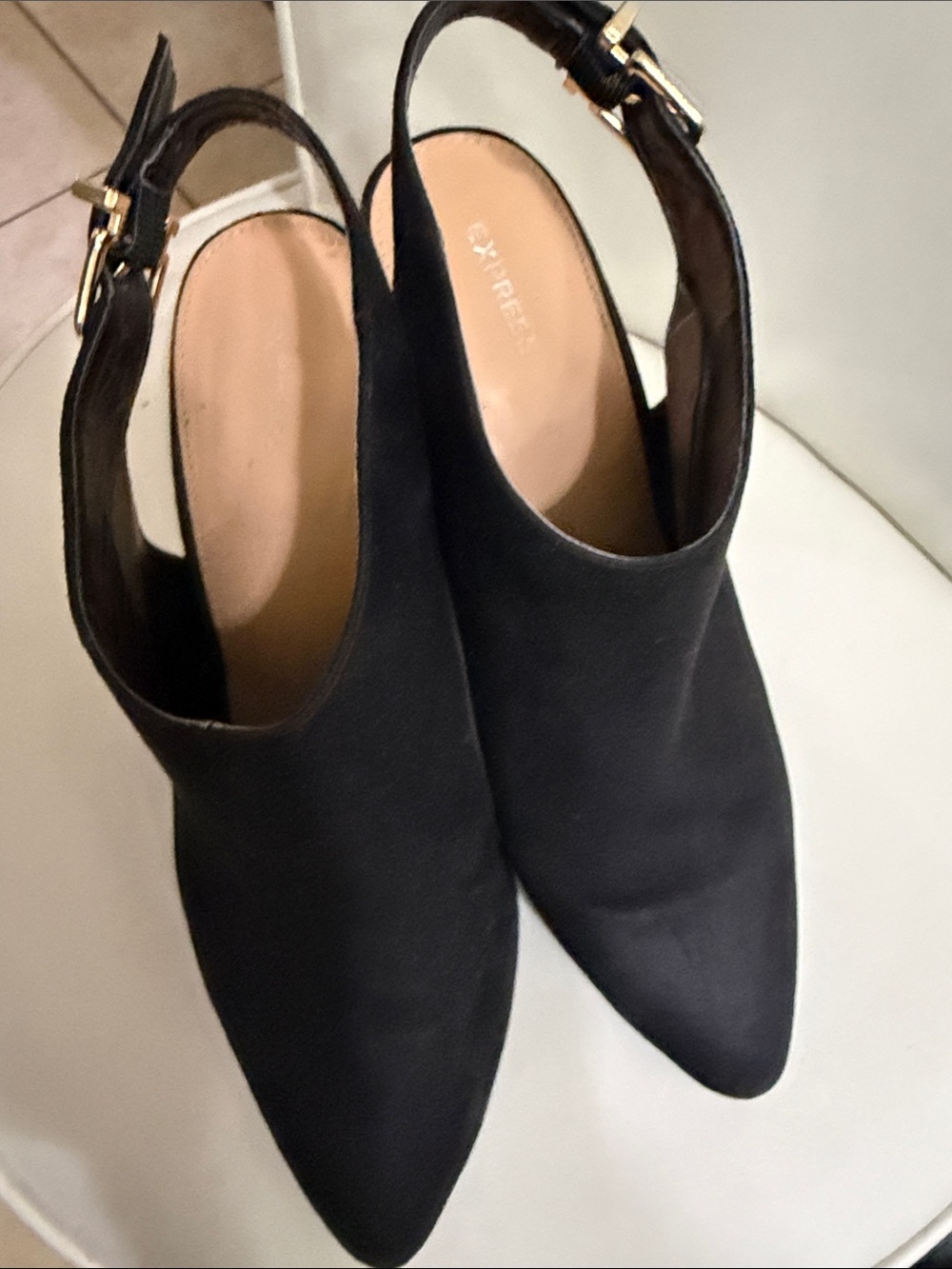 Black Pointed Slingback Heels - Women